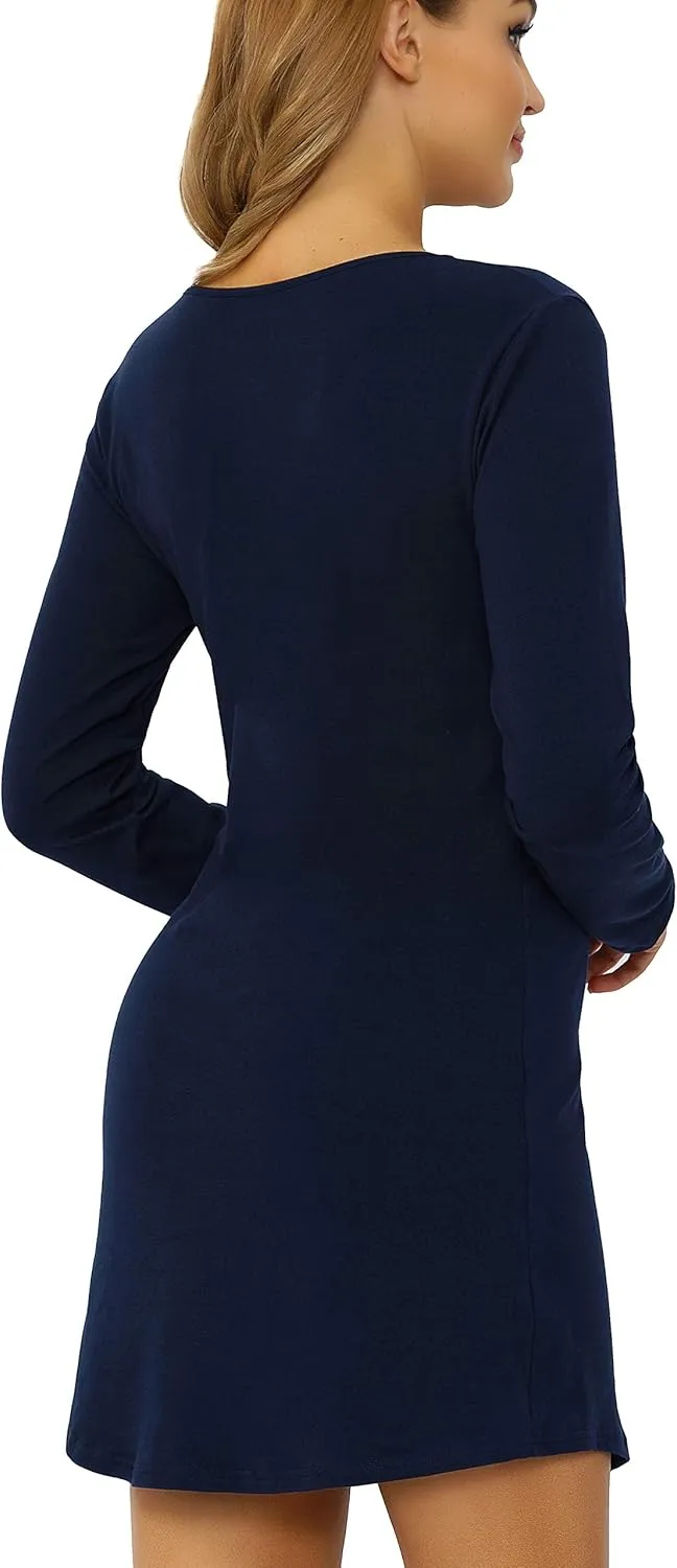 Women's Black Long Sleeve Tee Shirt V Neck Cotton Sleepwear Nightgowns