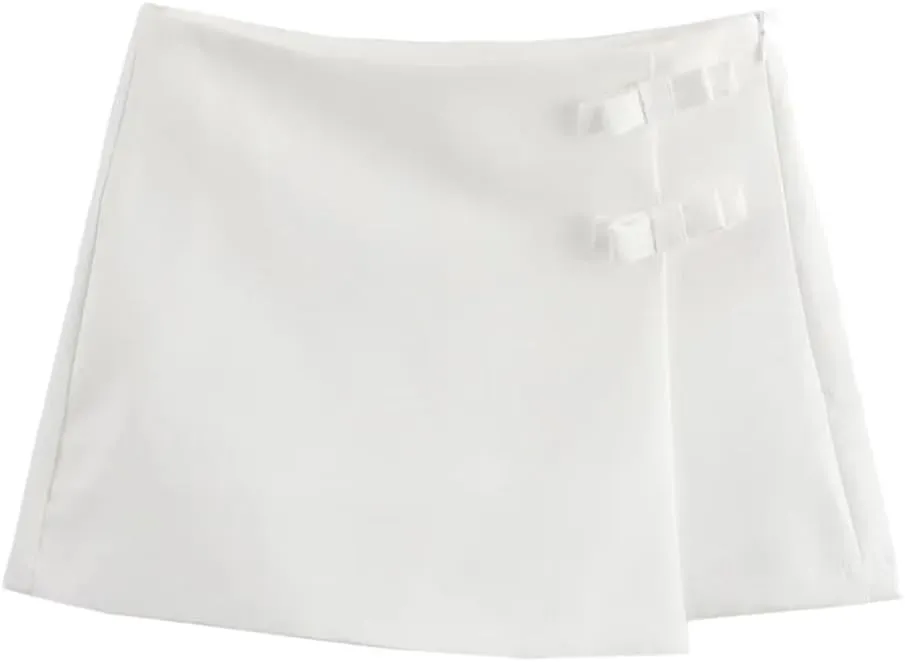 Women's Bow Solid Color A-Line Skort Women High Waist Mini Skirt Asymmetric Culottes