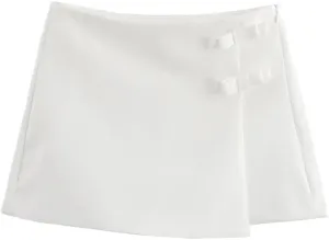 Women's Bow Solid Color A-Line Skort Women High Waist Mini Skirt Asymmetric Culottes