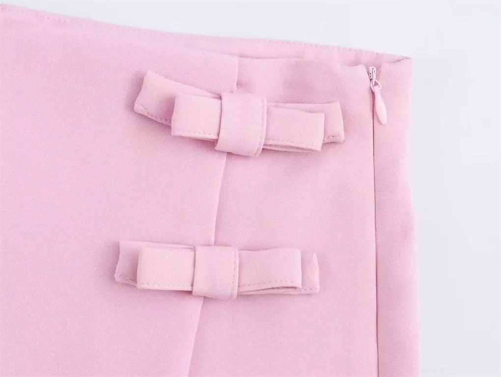 Women's Bow Solid Color A-Line Skort Women High Waist Mini Skirt Asymmetric Culottes