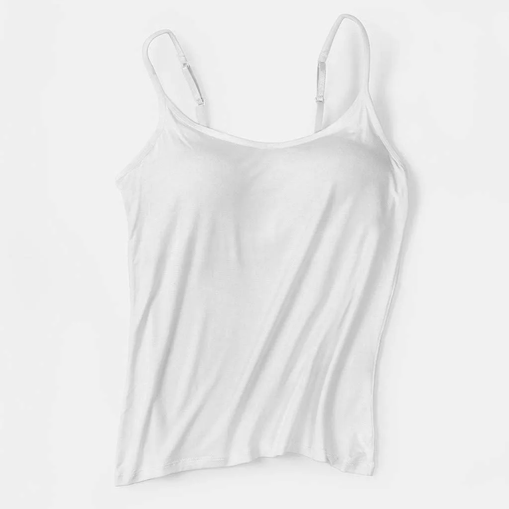 Women's Camisole Tops with Built in Bra Adjustable Spaghetti Straps Cami Tanks Summer Workout Top Undershirts for Yoga