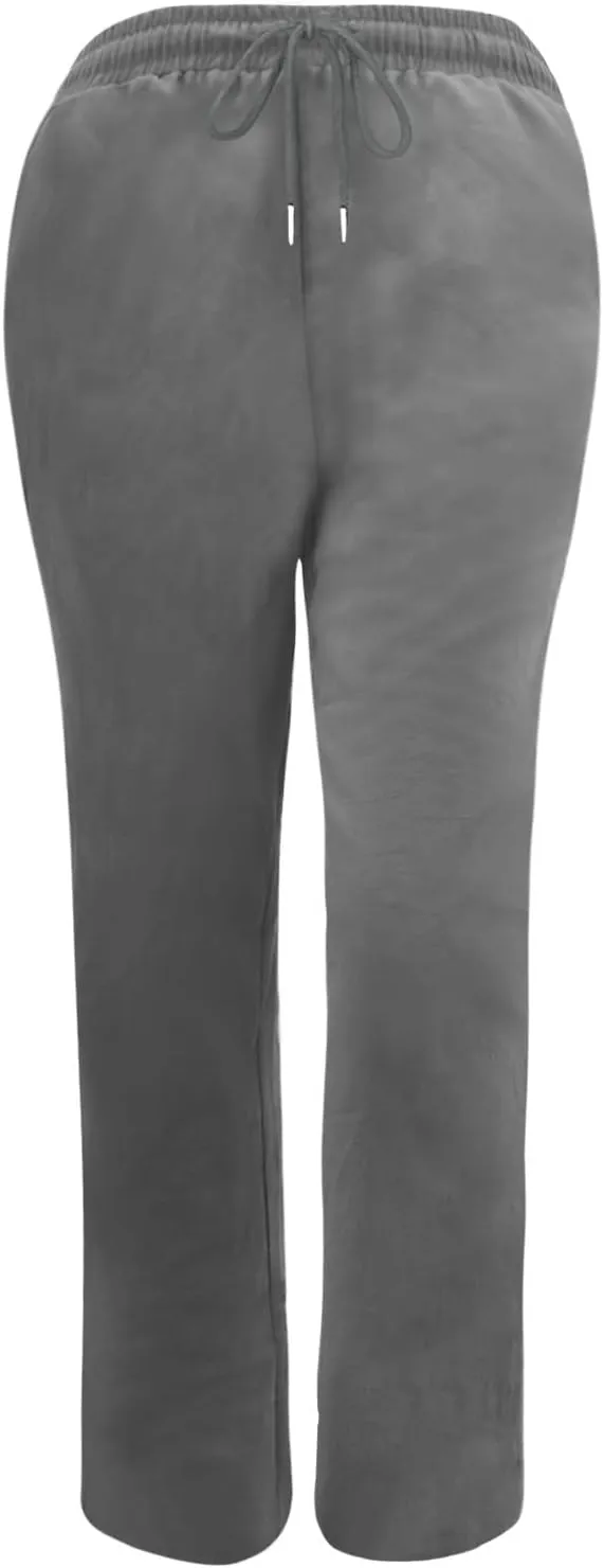 Womens Casual Pants Summer Linen Pants Straight Leg Drawstring Elastic High Waist Loose Comfy Trousers with Pockets