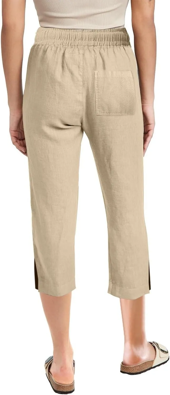Women's Casual Pants,Plus Size Women's Summer Pants Linen Blend Drawstring Waist, Wide Leg Split Hem Lounge Culottes