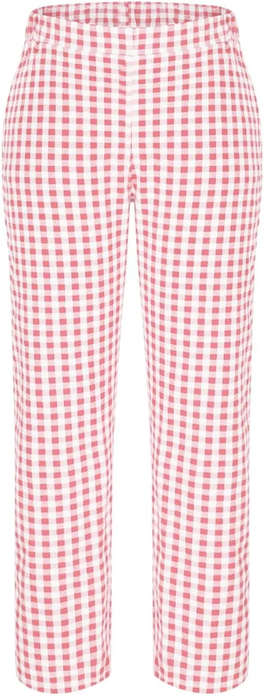 Women's Casual Plaid Pants Summer High Waist Comfort Athletic Trousers Fashion Loose Comfy Lounge Pant with Pocket
