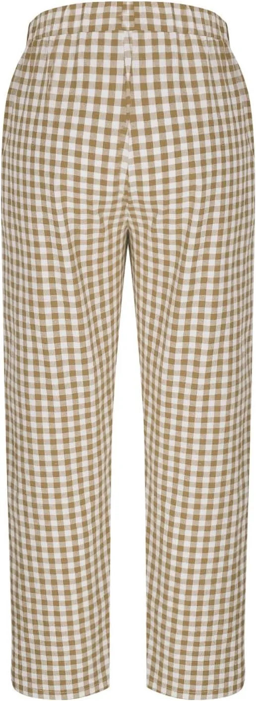 Women's Casual Plaid Pants Summer High Waist Comfort Athletic Trousers Fashion Loose Comfy Lounge Pant with Pocket