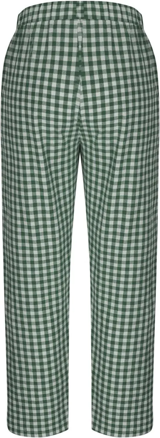 Women's Casual Plaid Pants Summer High Waist Comfort Athletic Trousers Fashion Loose Comfy Lounge Pant with Pocket