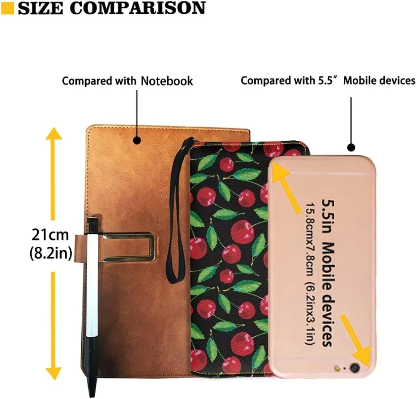 Women's Cherry Clutch Wallet RFID Blocking Wristlet Wallets Credit Cards Purse for Ladies Teenage Girls