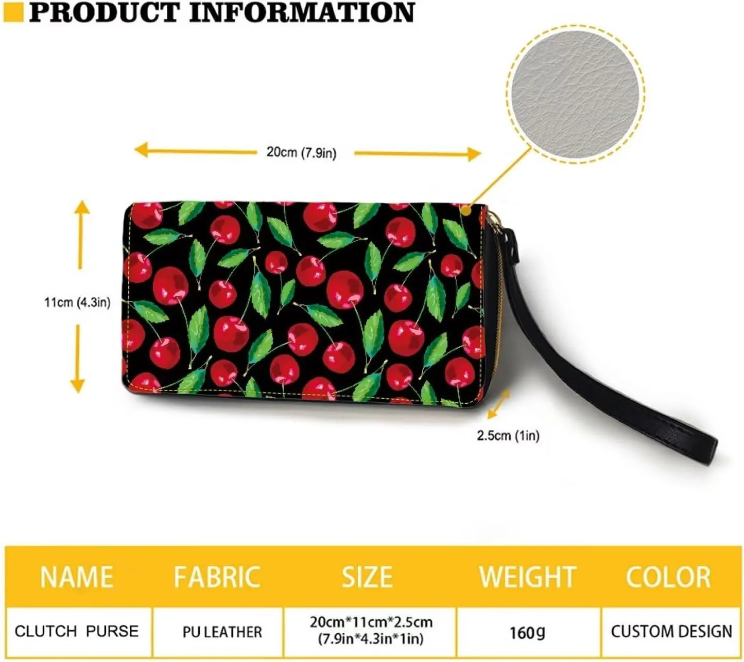 Women's Cherry Clutch Wallet RFID Blocking Wristlet Wallets Credit Cards Purse for Ladies Teenage Girls