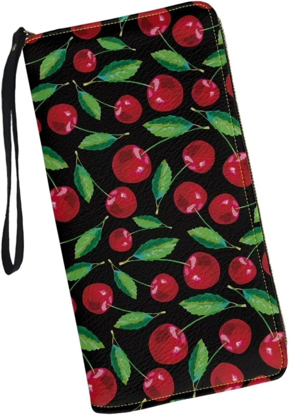 Women's Cherry Clutch Wallet RFID Blocking Wristlet Wallets Credit Cards Purse for Ladies Teenage Girls