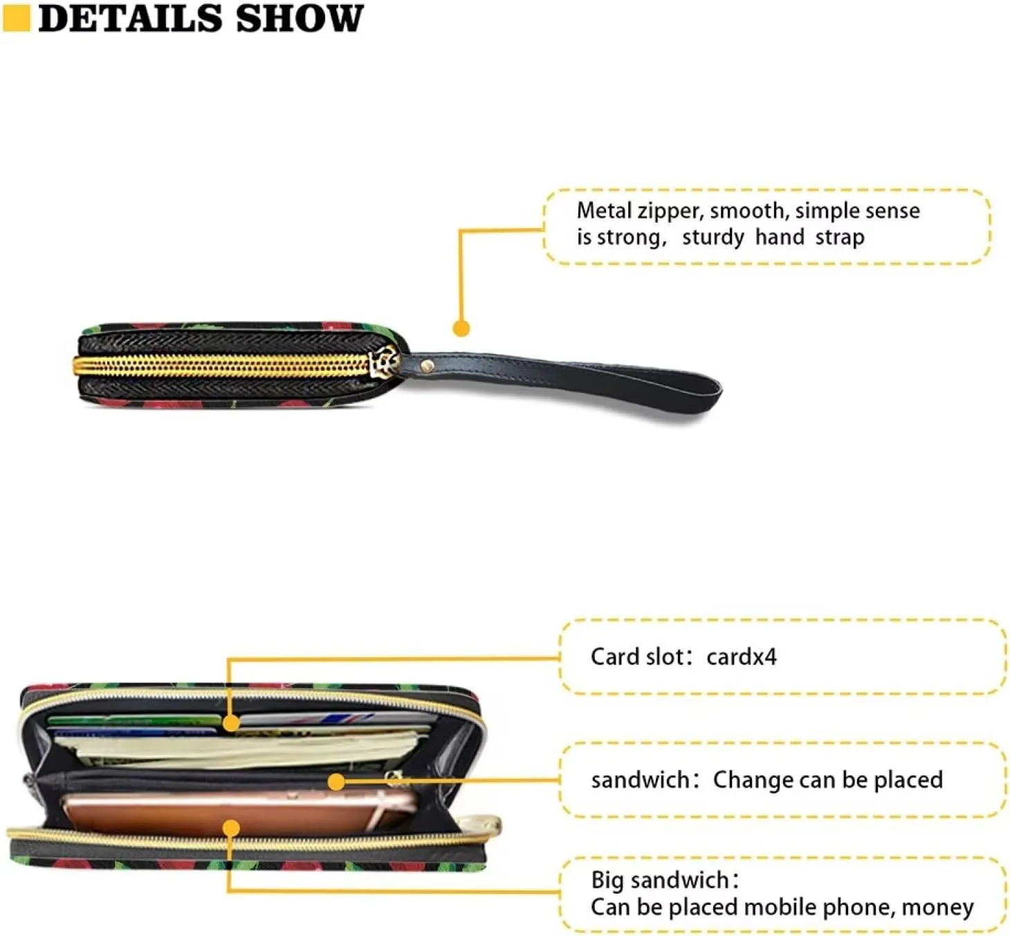 Women's Cherry Clutch Wallet RFID Blocking Wristlet Wallets Credit Cards Purse for Ladies Teenage Girls