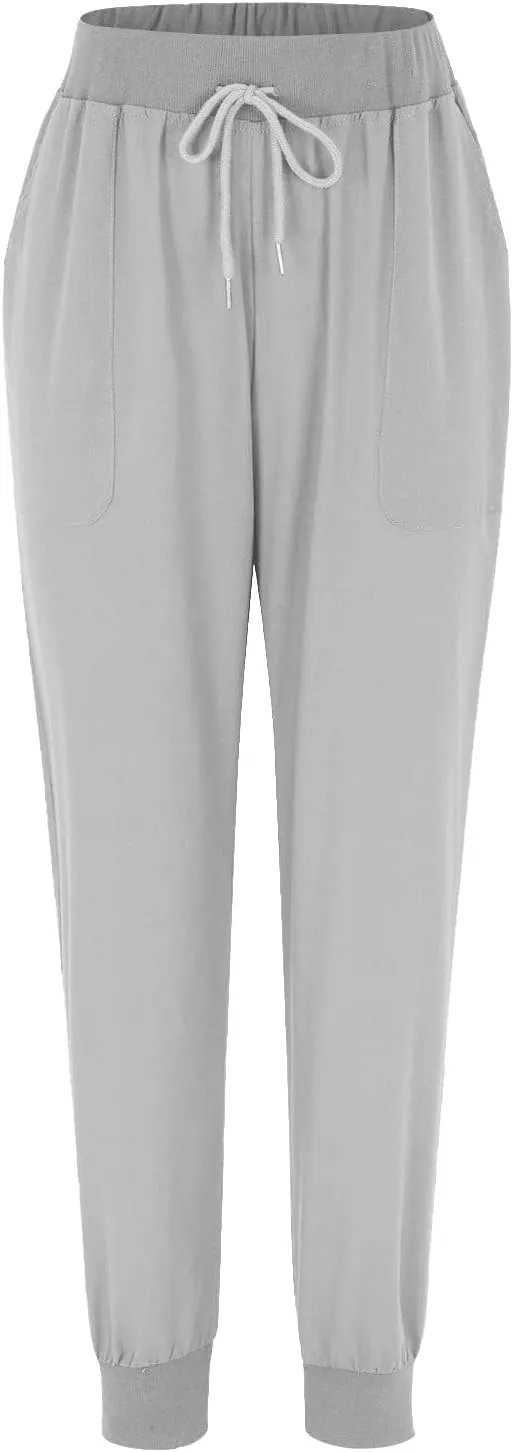 Womens Cotton Linen Pants with Pockets Elastic Waist Drawstring Tapered Pant Casual Trousers Lightweight Summer Pants