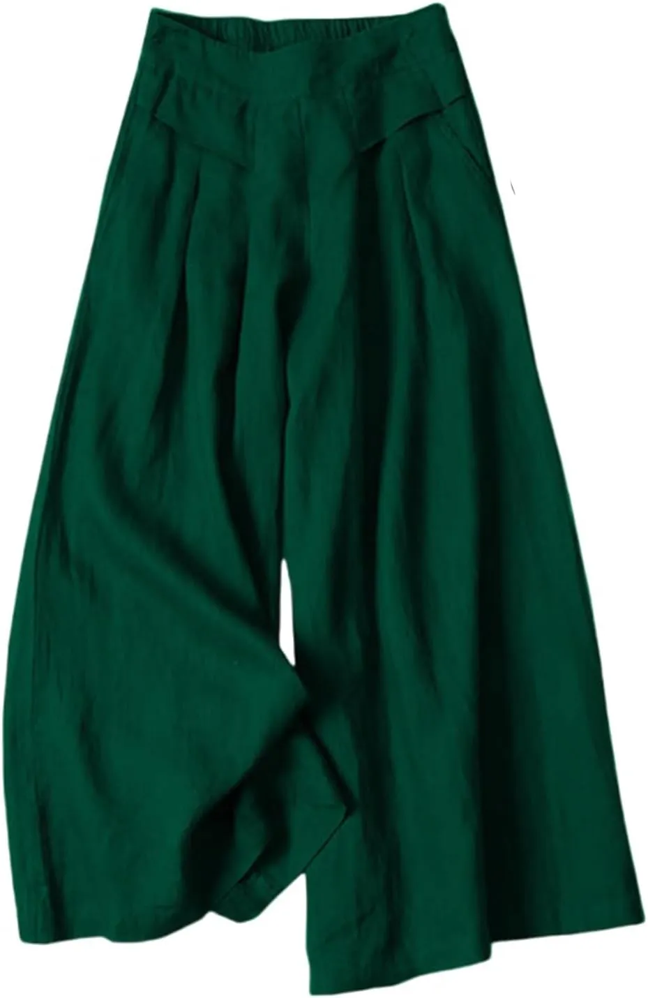 Women's Culottes Linen Wide Leg Pants Flowy Loose Cropped Pants Elastic Waist Palazzo Beach Pant Summer Casual Trouser