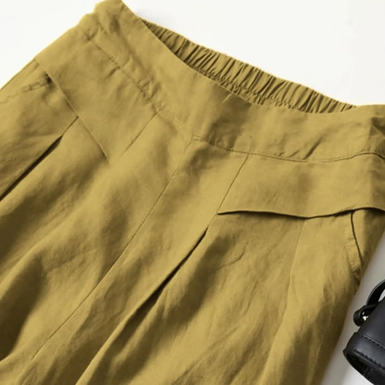 Women's Culottes Linen Wide Leg Pants Flowy Loose Cropped Pants Elastic Waist Palazzo Beach Pant Summer Casual Trouser