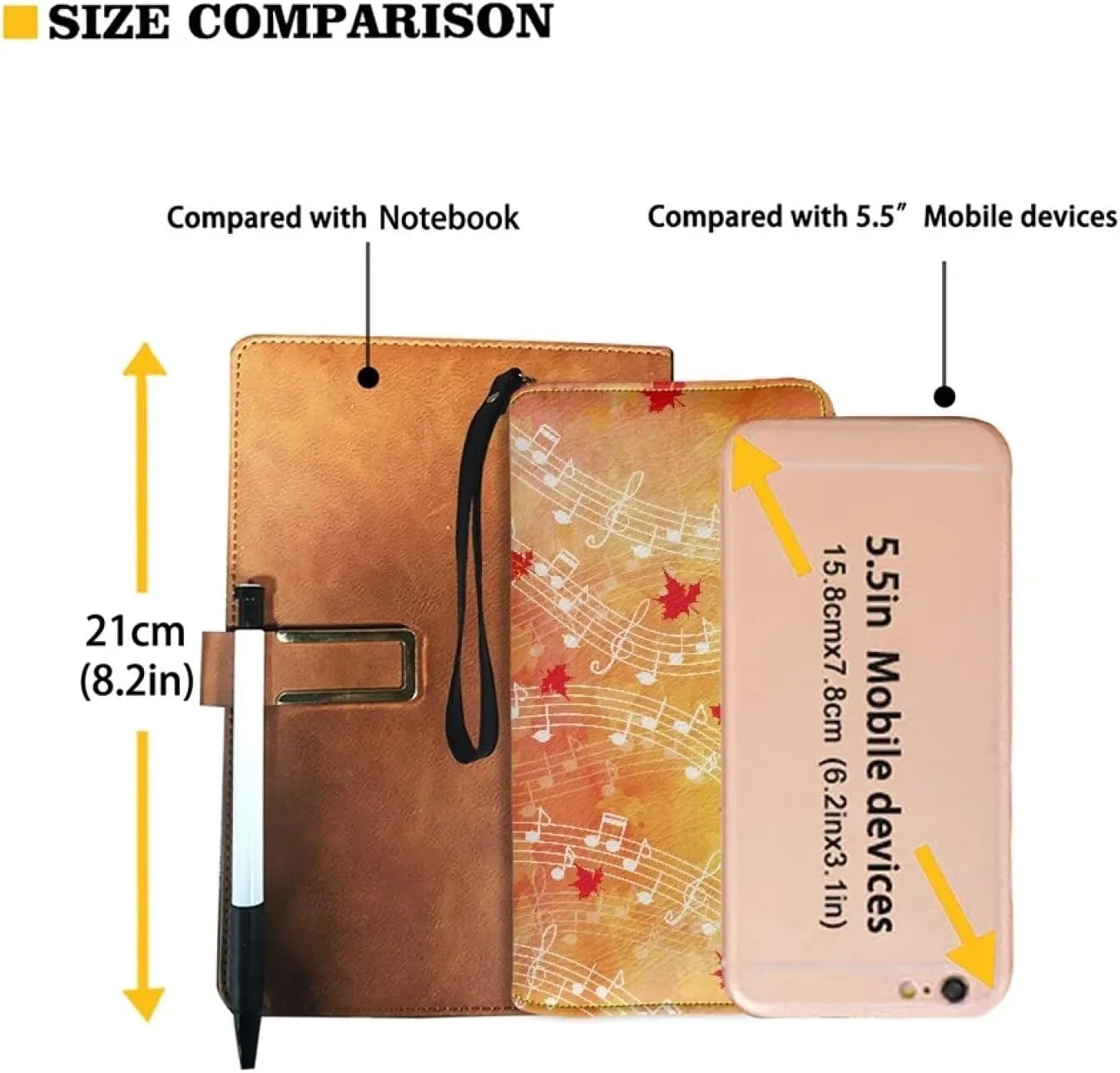 Womens Cute Wallet Autumn Leaves Music Notes Print Around Zipper Long Purse RFID Blocking Card Holder Clutch Bag Wristlet Wallet