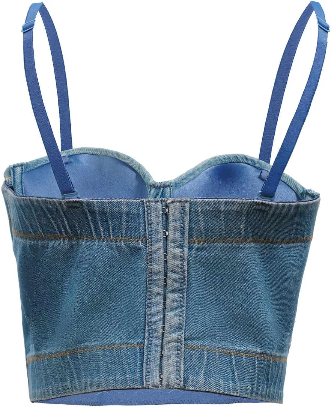 Women's Denim Tank Top Corset Bustier Blue Jean Crop Top Bra Streetwear Cami Detachable Straps Push Up Vest