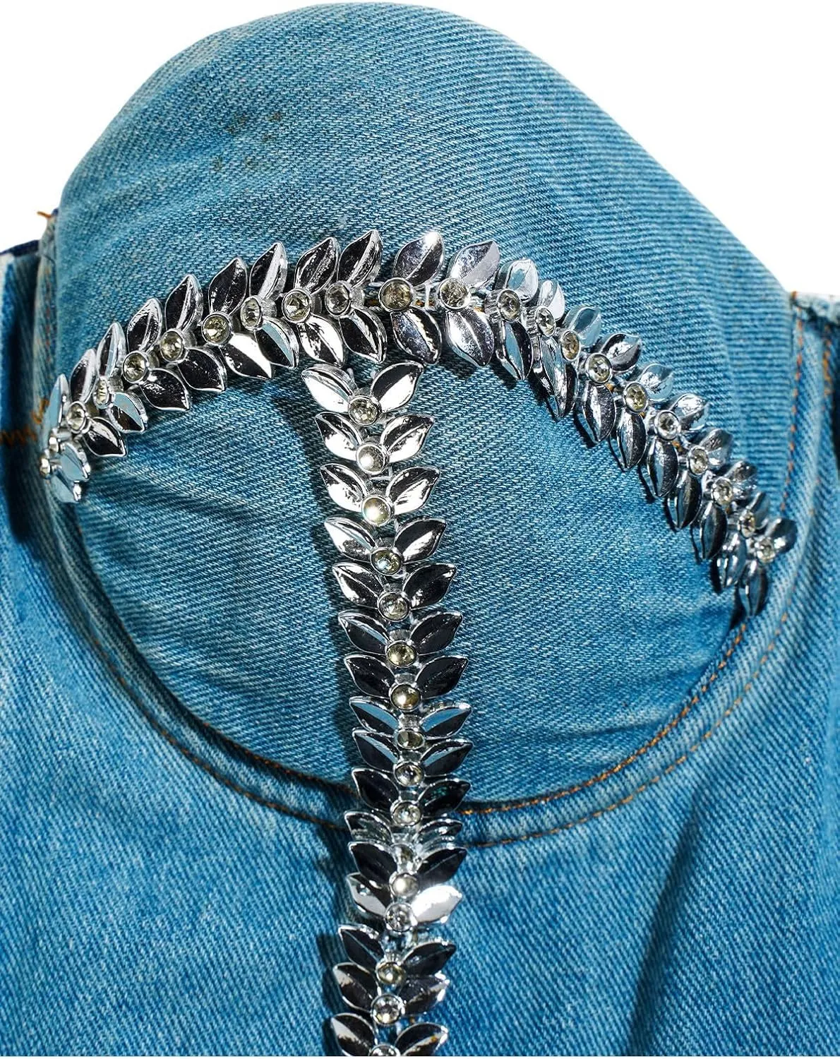 Women's Denim Tank Top Corset Bustier Blue Jean Crop Top Bra Streetwear Cami Detachable Straps Push Up Vest