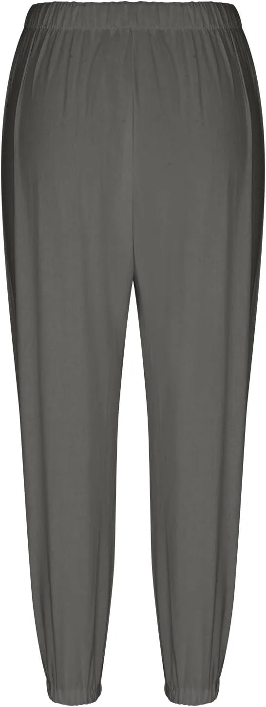 Women's High Waist Capri Baggy Drawstring Pants Cinch Bottom with Button Cotton Linen Loose Casual Trouser Pockets