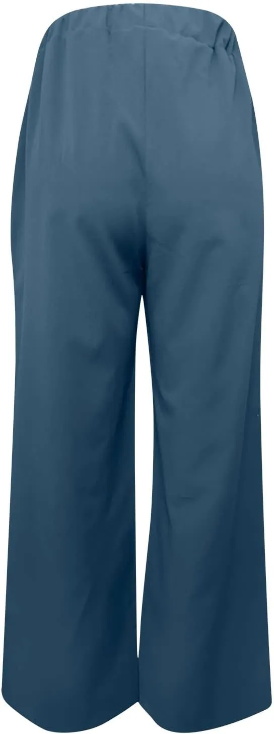 Womens High Waist Wide Leg Pants Casual Summer Elastic Waist Loose Comfy Flowy Lounge Pant Trouser with Pockets