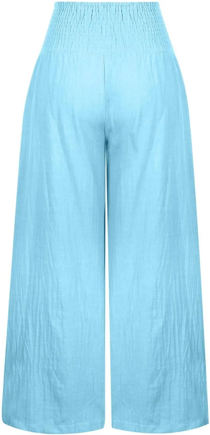 Womens High Waist Wide Leg Pants Trendy Summer Palazzo Pant Loose Comfy Lightweight Long Lounge Trousers