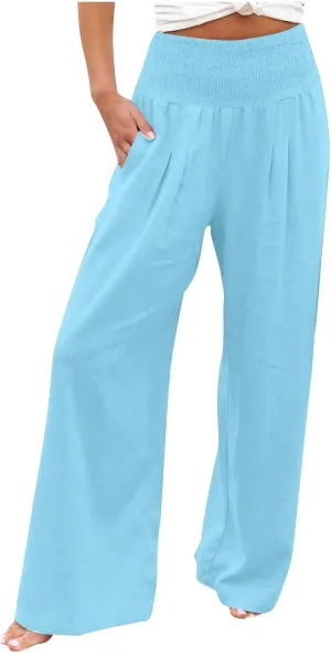 Womens High Waist Wide Leg Pants Trendy Summer Palazzo Pant Loose Comfy Lightweight Long Lounge Trousers
