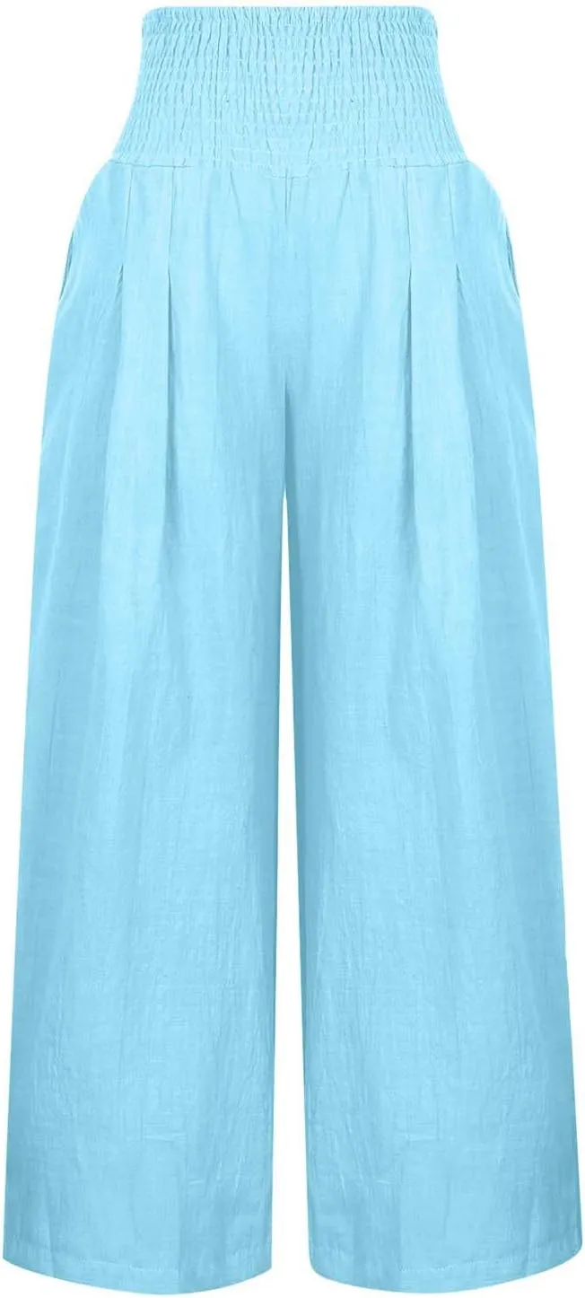 Womens High Waist Wide Leg Pants Trendy Summer Palazzo Pant Loose Comfy Lightweight Long Lounge Trousers