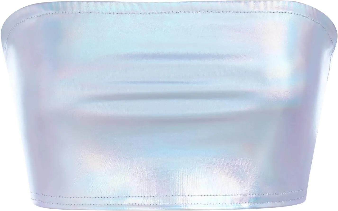 Womens Holographic Metallic Shiny Off Shoulder Crop Top Bustier Tube Top Blouse Rave Causal Strapless Basic Sexy Vest