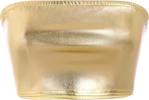Womens Holographic Metallic Shiny Off Shoulder Crop Top Bustier Tube Top Blouse Rave Causal Strapless Basic Sexy Vest
