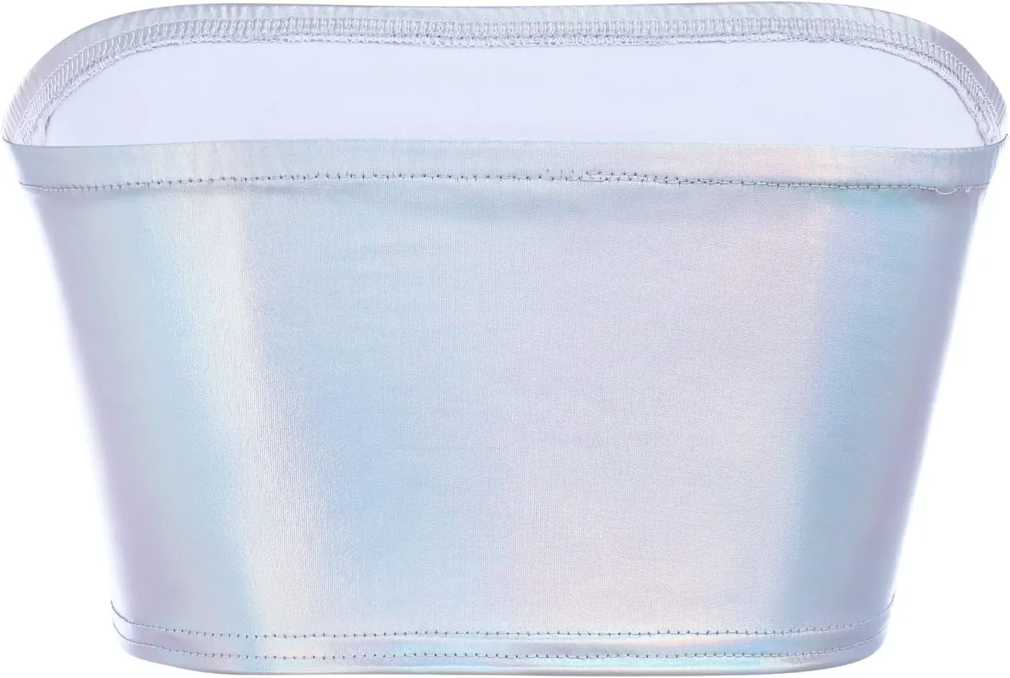 Womens Holographic Metallic Shiny Off Shoulder Crop Top Bustier Tube Top Blouse Rave Causal Strapless Basic Sexy Vest