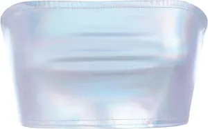 Womens Holographic Metallic Shiny Off Shoulder Crop Top Bustier Tube Top Blouse Rave Causal Strapless Basic Sexy Vest