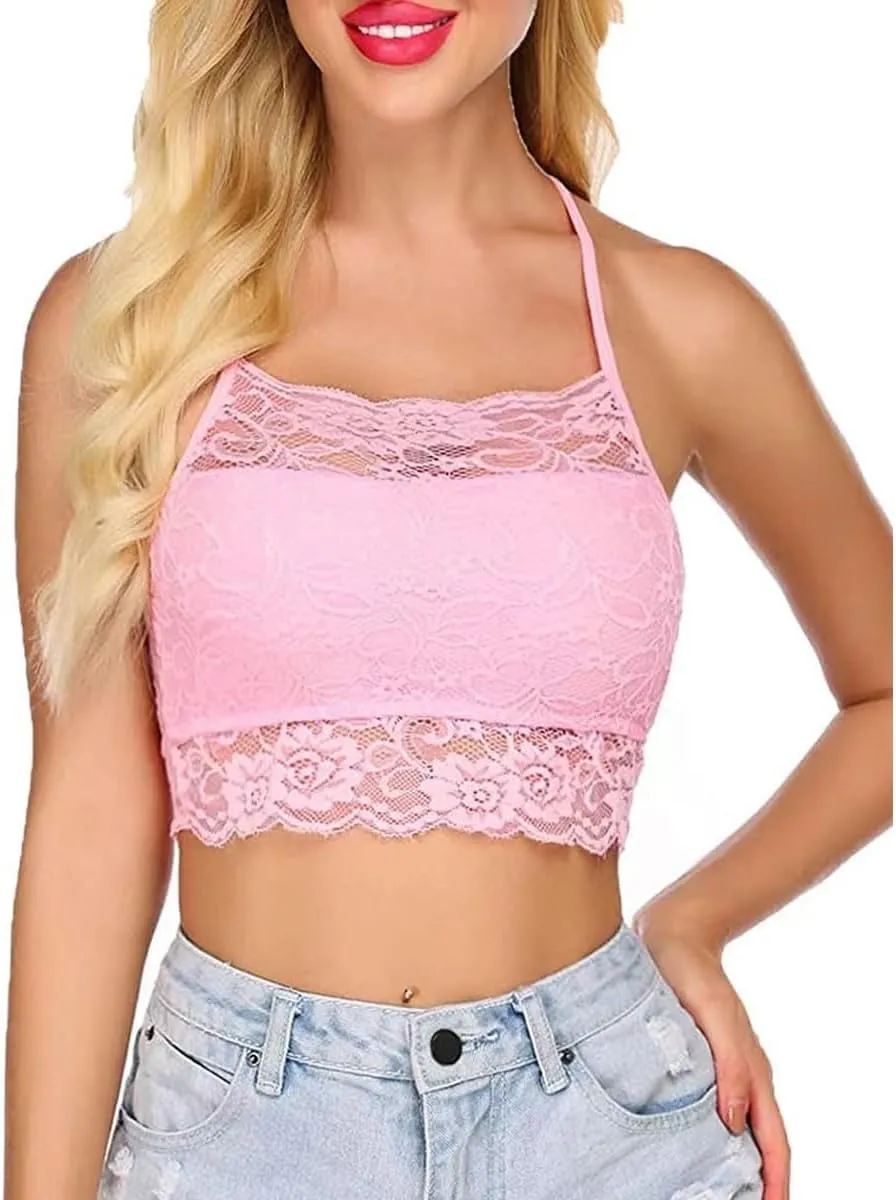 Women's Lace Camisole Lace Bralettes Crop Tops Half Cami Top Racerback Tank Top for Women Girls