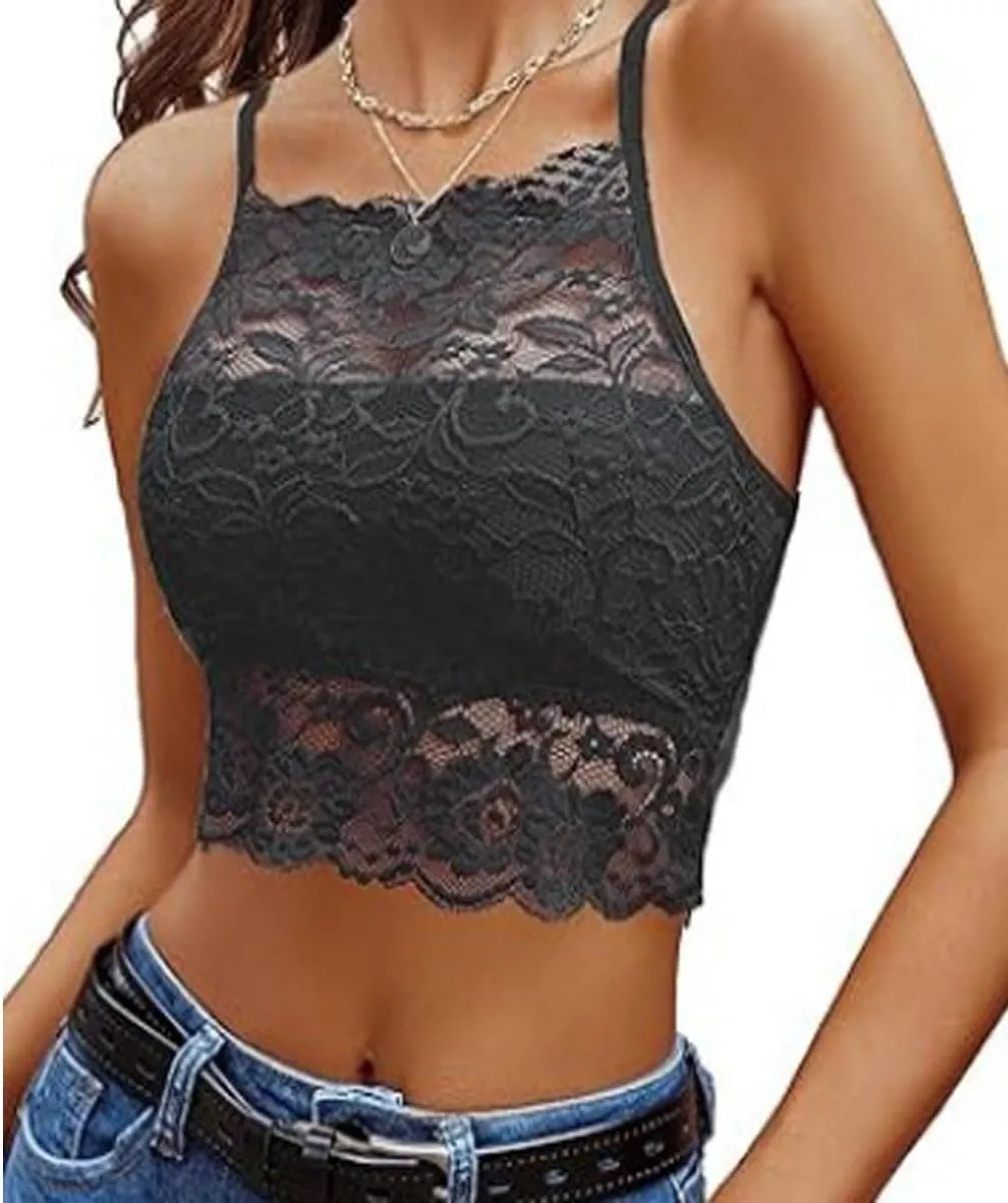 Women's Lace Camisole Lace Bralettes Crop Tops Half Cami Top Racerback Tank Top for Women Girls