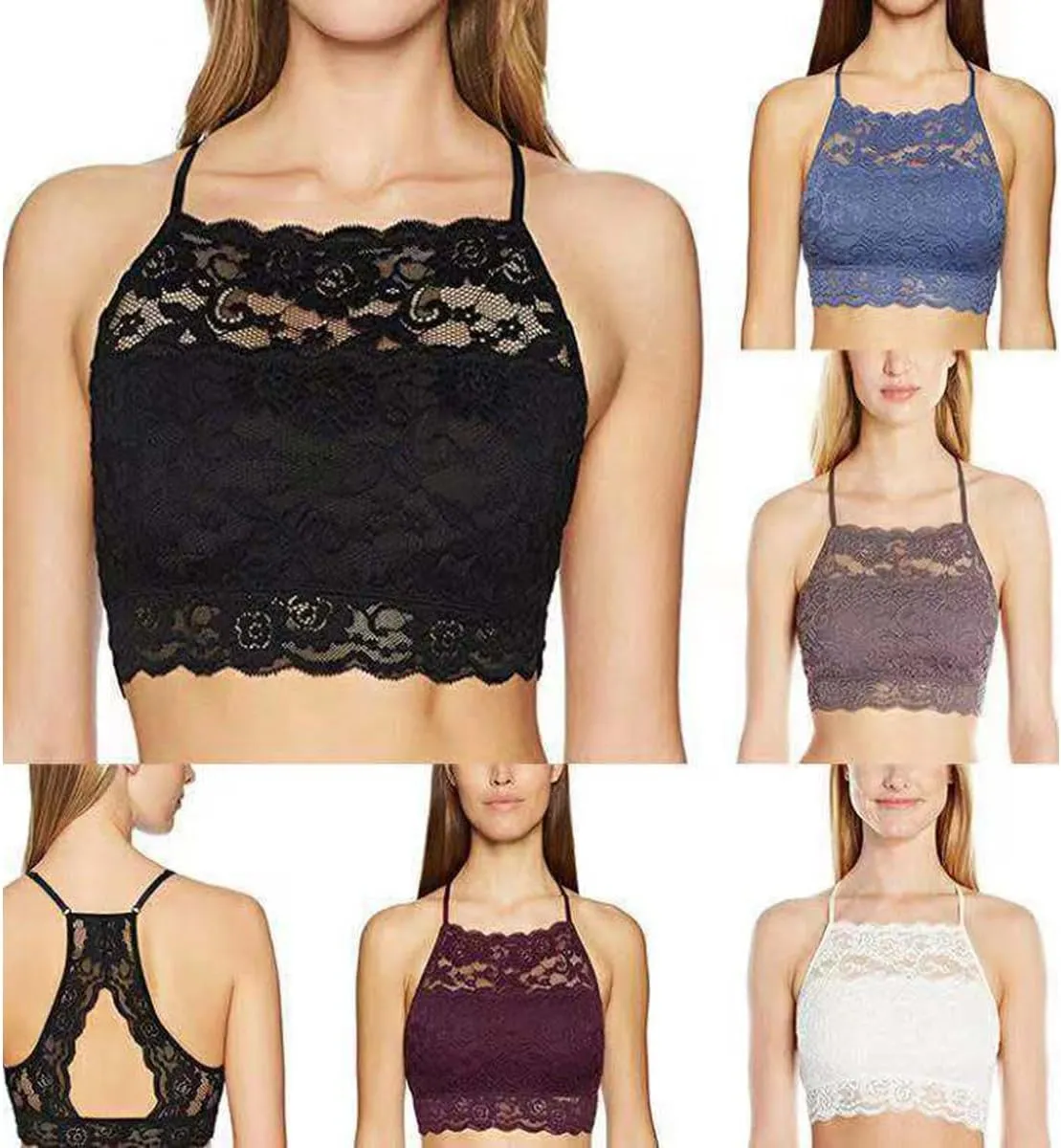 Women's Lace Camisole Lace Bralettes Crop Tops Half Cami Top Racerback Tank Top for Women Girls