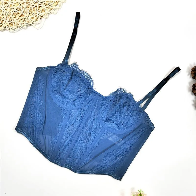 Women's Lace Camisole Top with Bottoming Top Waist Mesh Chest Wrap Thin Underwear for Women(Blue,36b)