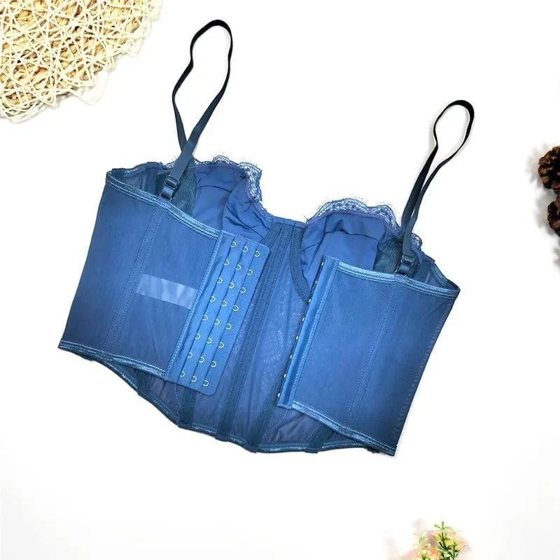 Women's Lace Camisole Top with Bottoming Top Waist Mesh Chest Wrap Thin Underwear for Women(Blue,36b)