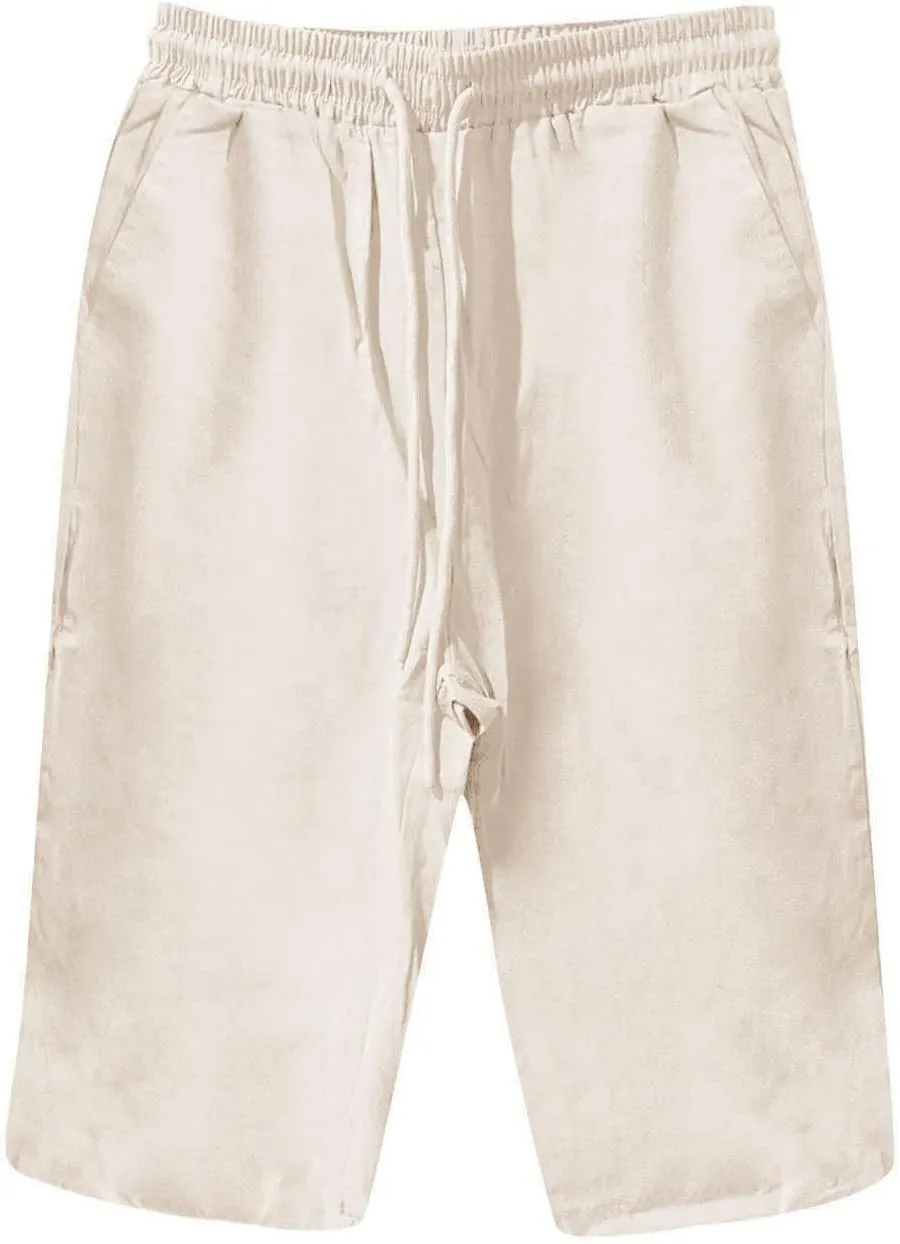 Women's Linen Capri Pants with Drawstring Drawstring Casual Solid Color Shorts Loose Comfy Trendy Elastic Waist Cropped