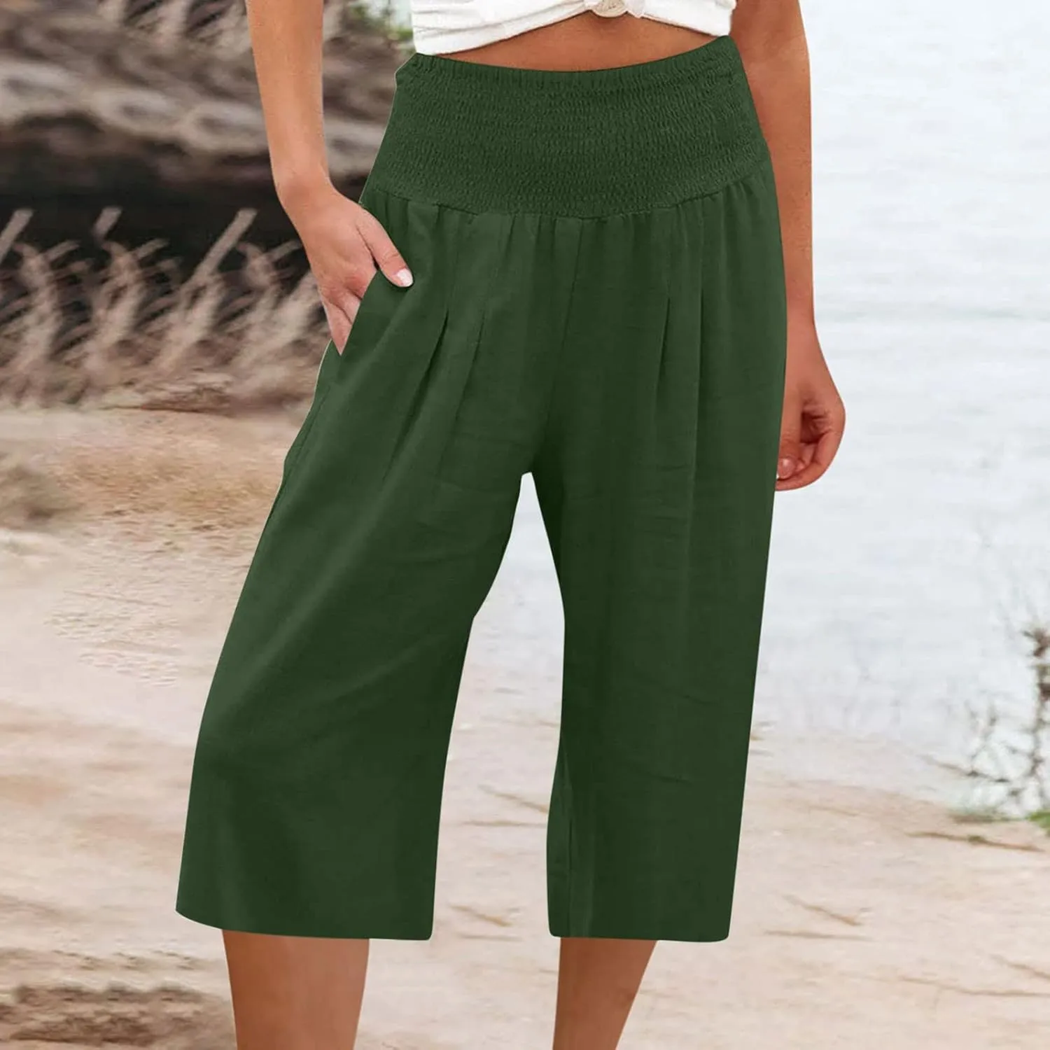 Womens Linen Pants High Waisted Pants Loose Comfy Wide Leg Holiday Summer Lounge Vacation Pockets Palazzo Trousers