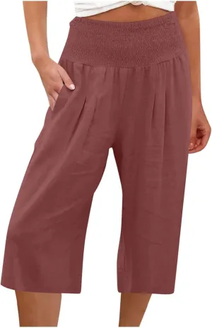 Womens Linen Pants High Waisted Pants Loose Comfy Wide Leg Holiday Summer Lounge Vacation Pockets Palazzo Trousers
