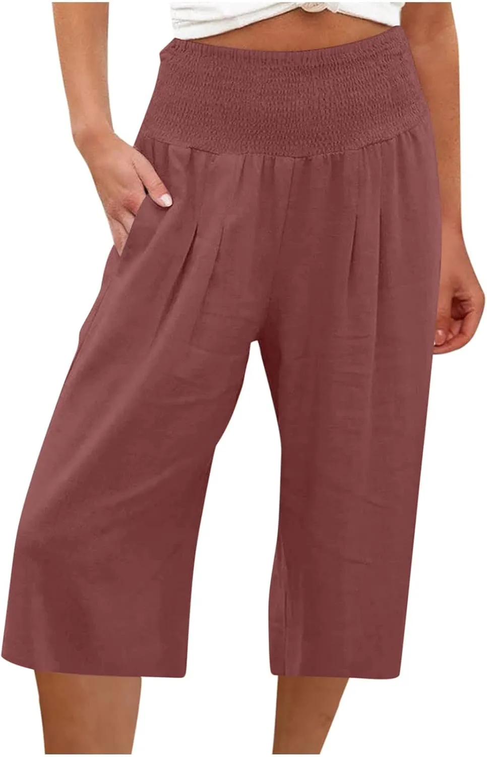 Womens Linen Pants High Waisted Pants Loose Comfy Wide Leg Holiday Summer Lounge Vacation Pockets Palazzo Trousers