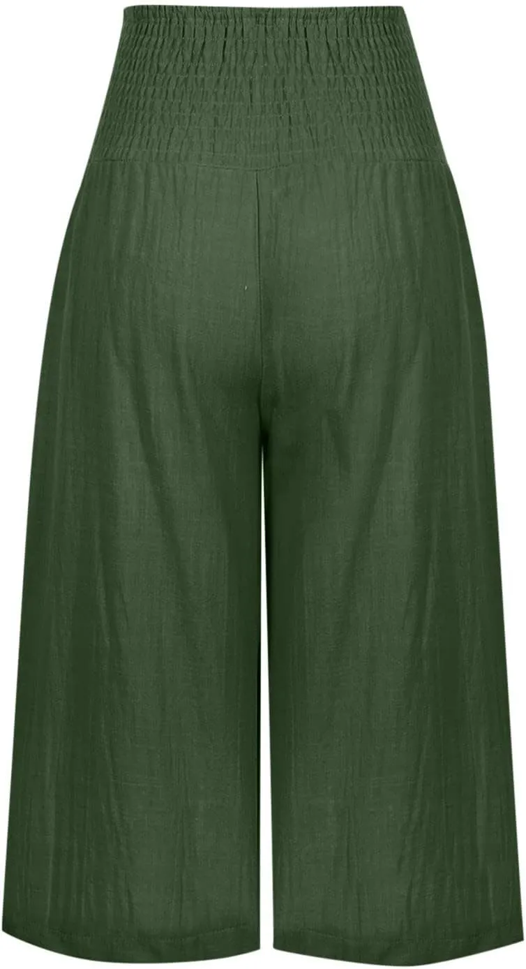 Womens Linen Pants High Waisted Pants Loose Comfy Wide Leg Holiday Summer Lounge Vacation Pockets Palazzo Trousers