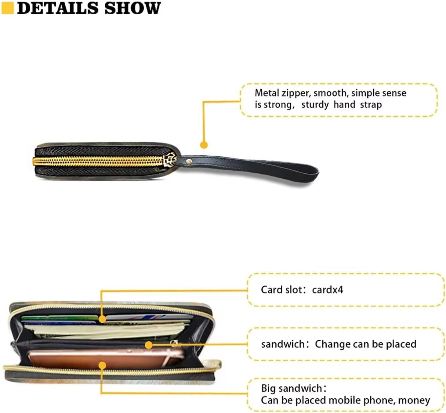 Women's Long Wallet Around Zipper Card Holder Purse Clutch Bag with Wristlet Strap