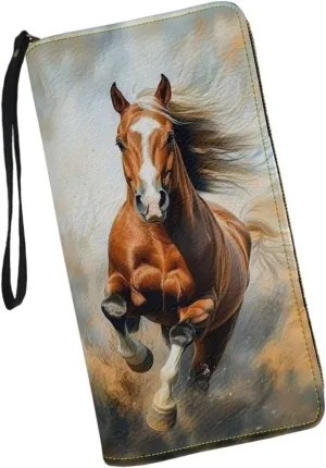 Women's Long Wallet Around Zipper Card Holder Purse Clutch Bag with Wristlet Strap