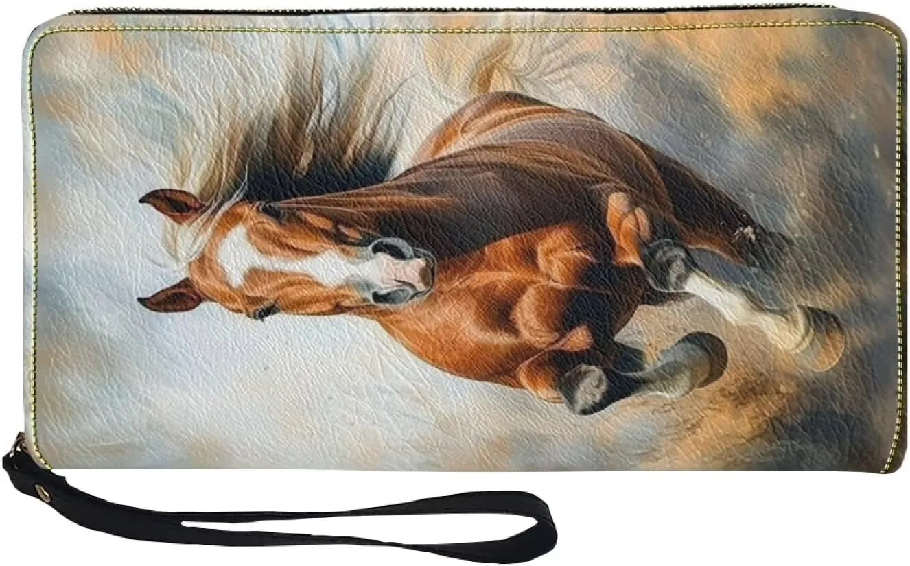 Women's Long Wallet Around Zipper Card Holder Purse Clutch Bag with Wristlet Strap