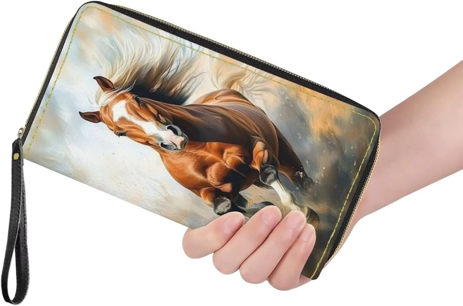 Women's Long Wallet Around Zipper Card Holder Purse Clutch Bag with Wristlet Strap