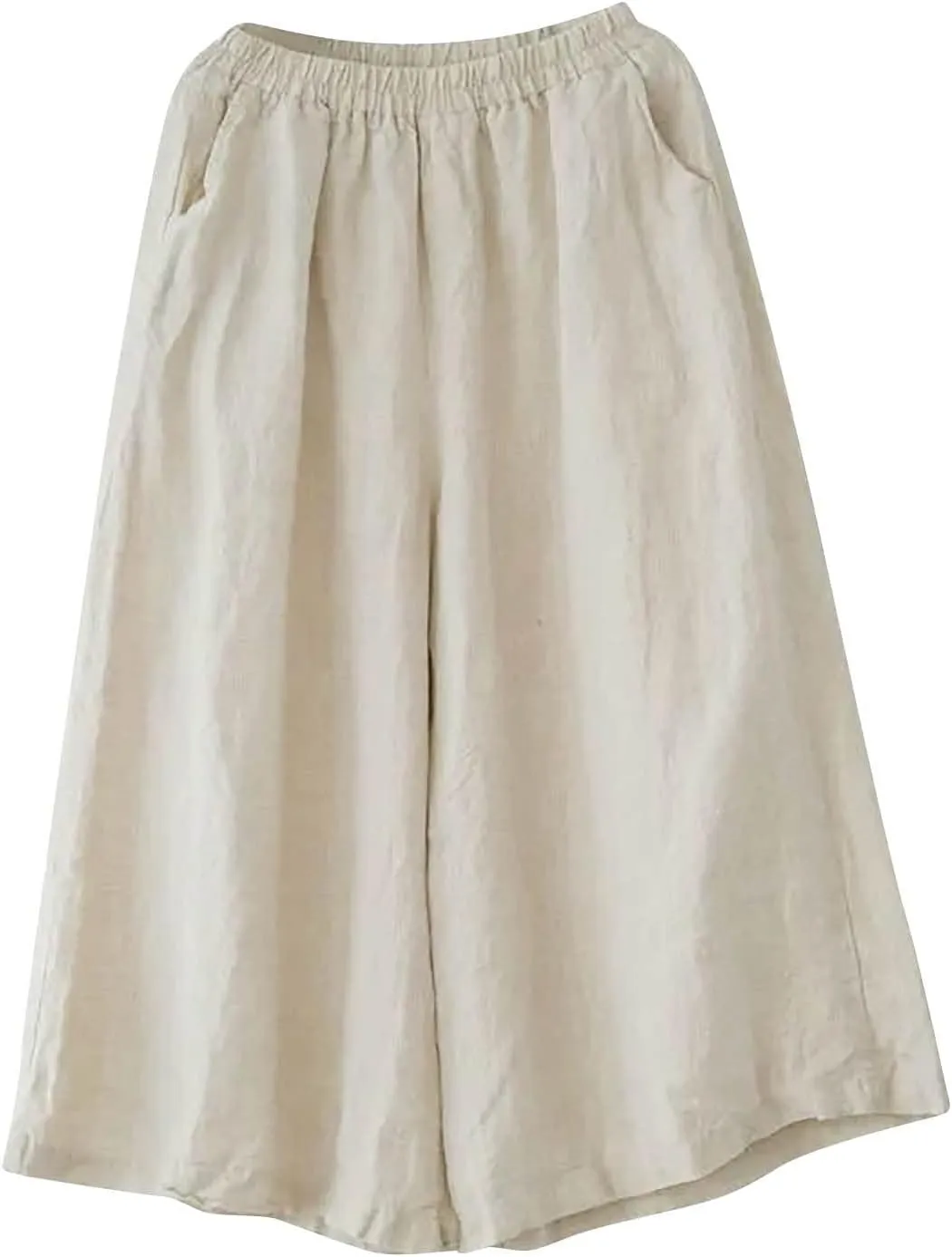 Women's Palazzo Pants Baggy Cotton Linen Culottes Casual Flowy Elastic High Waisted Wide Leg Boho Pants with Pockets
