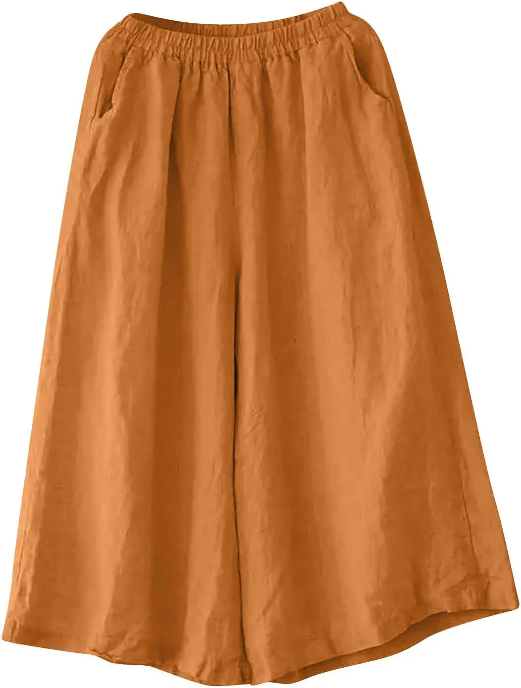 Women's Palazzo Pants Baggy Cotton Linen Culottes Casual Flowy Elastic High Waisted Wide Leg Boho Pants with Pockets