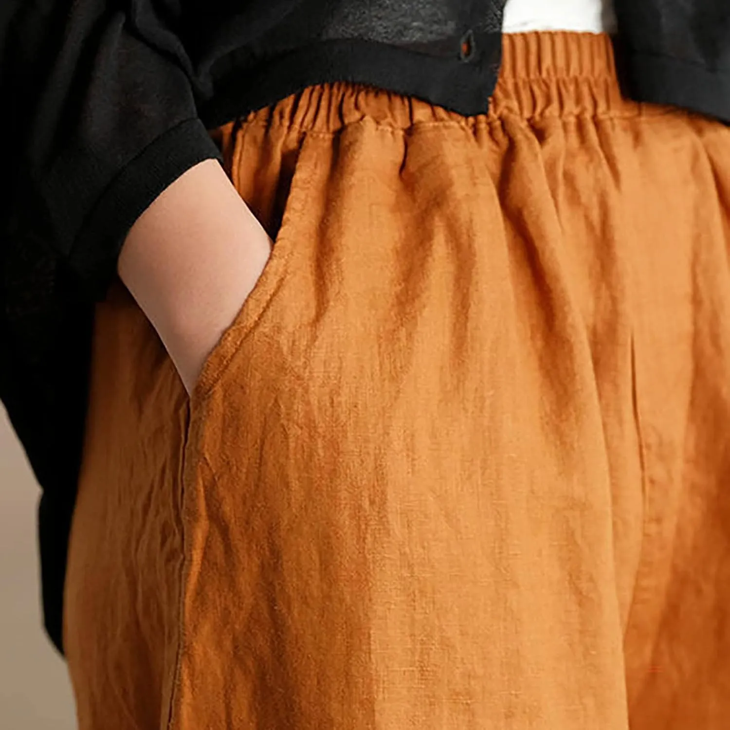 Women's Palazzo Pants Baggy Cotton Linen Culottes Casual Flowy Elastic High Waisted Wide Leg Boho Pants with Pockets