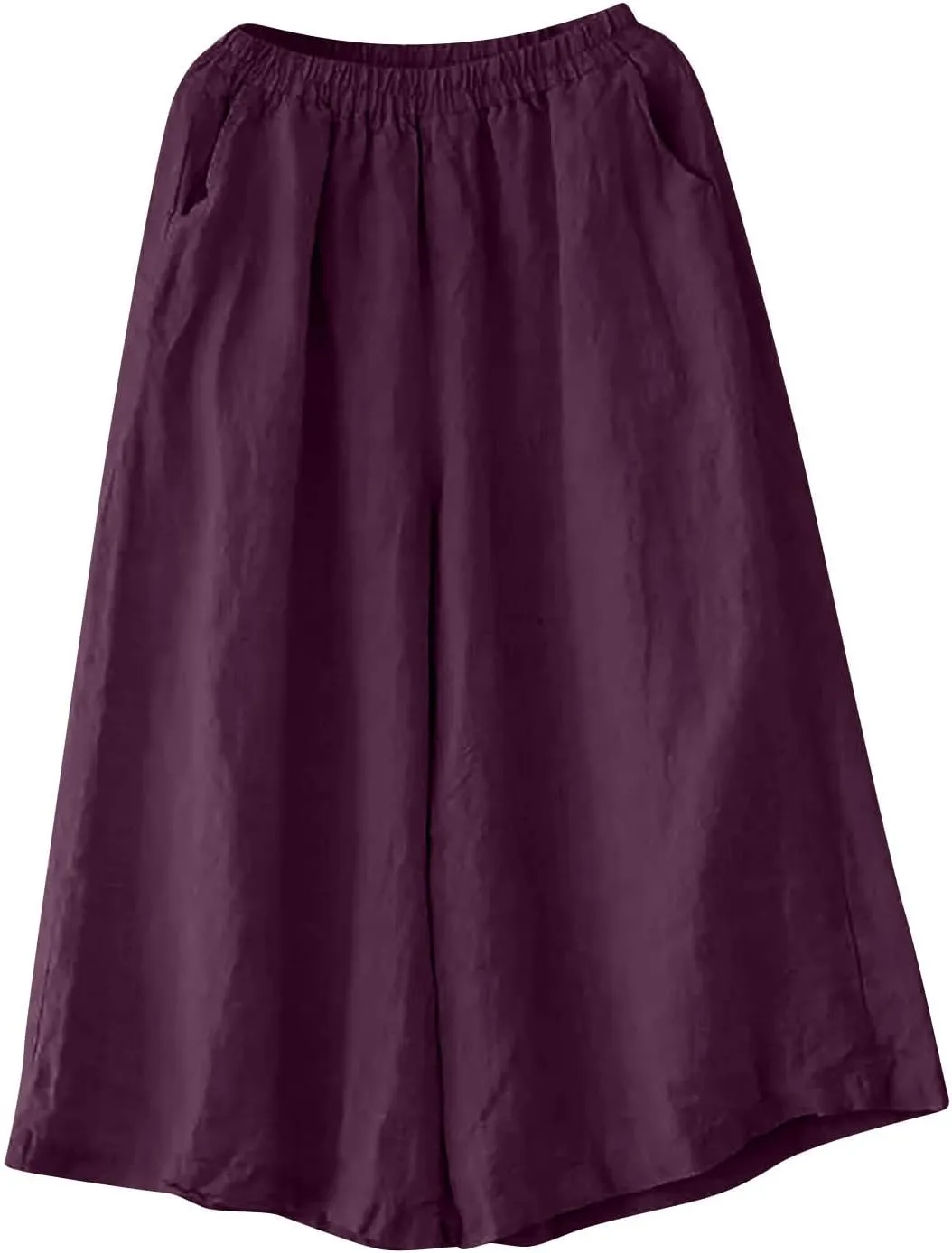 Women's Palazzo Pants Baggy Cotton Linen Culottes Casual Flowy Elastic High Waisted Wide Leg Boho Pants with Pockets