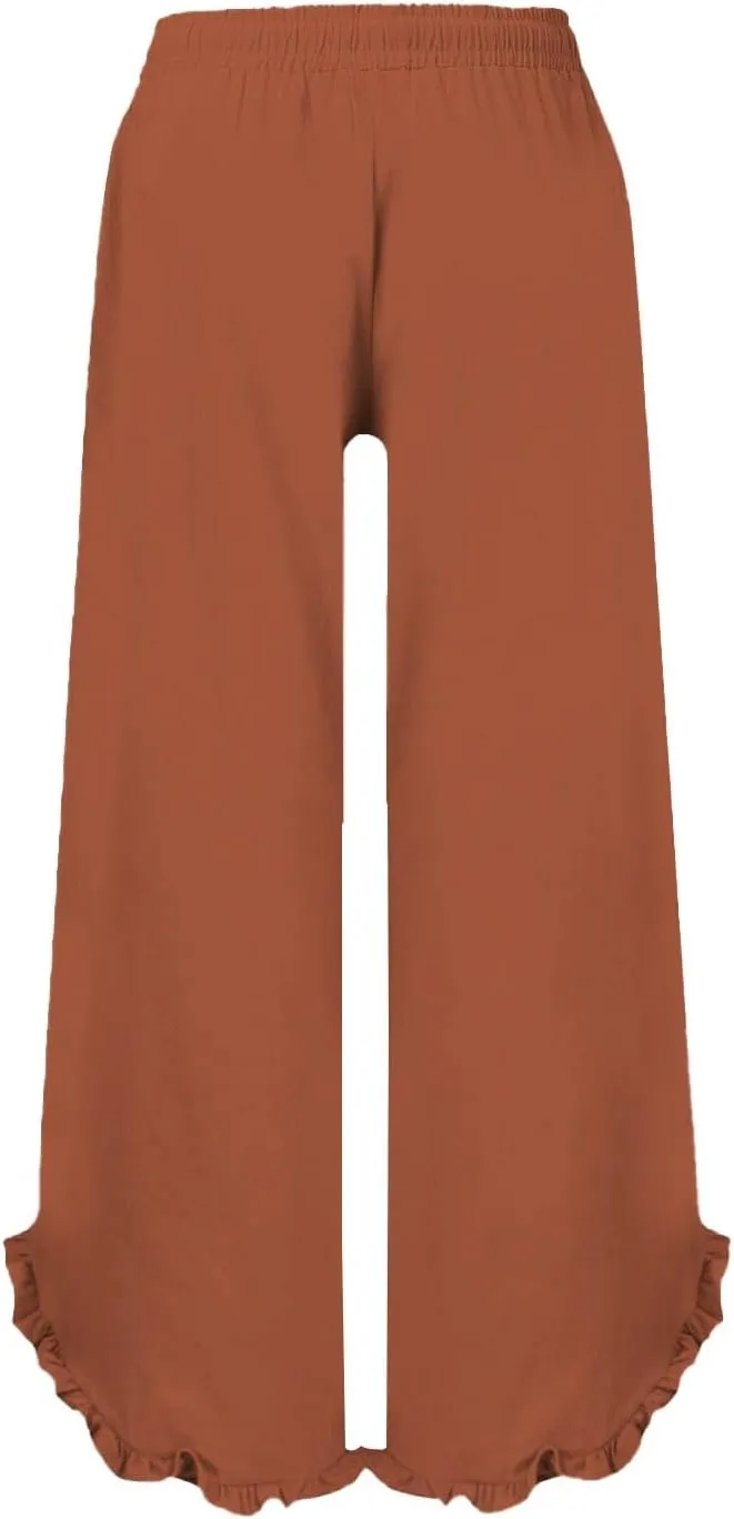 Women's Pants Linen Pants Summer High Waisted Palazzo Pants Wide Leg Drawstring Elastic Waist Loose Comfy Trousers
