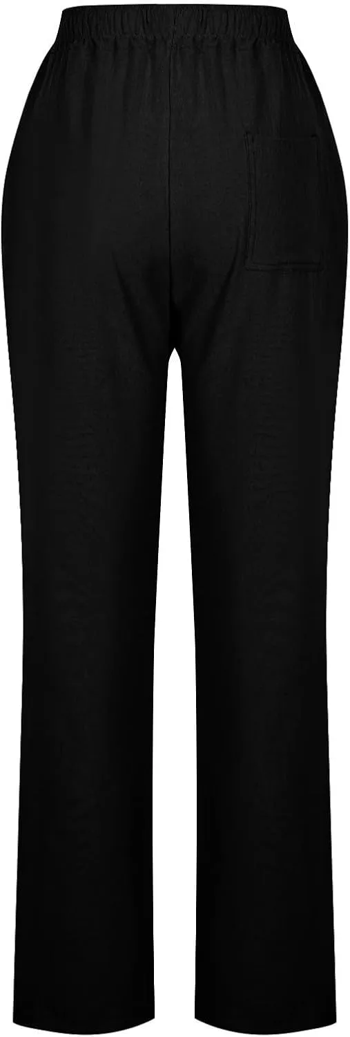 Womens Pants Stretch High Waist Drastring Trousers Business Casual Straight Solid Color Loose Comfy Pant with Pocket