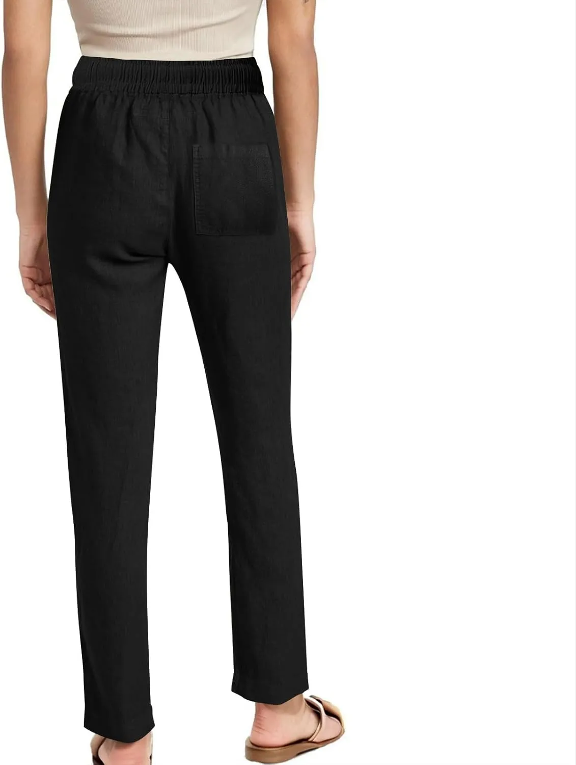 Womens Pants Stretch High Waist Drastring Trousers Business Casual Straight Solid Color Loose Comfy Pant with Pocket